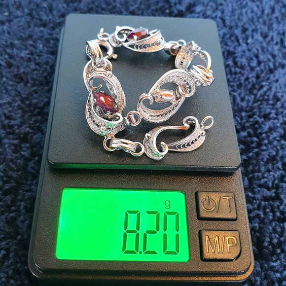 Rare Vintage Filigree Sterling Purple Rhinestone Crystal Art Nouveau Bracelet - Picture 13 of 15